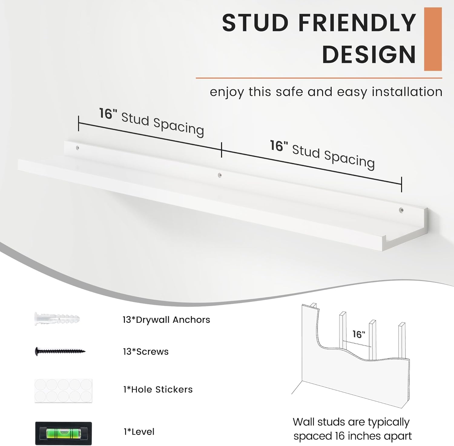 Floating Picture Ledge Shelves for Wall Set of 4, 36 Inch Wall Shelves with Lip Long Large Nursery Book Shelf for Toys