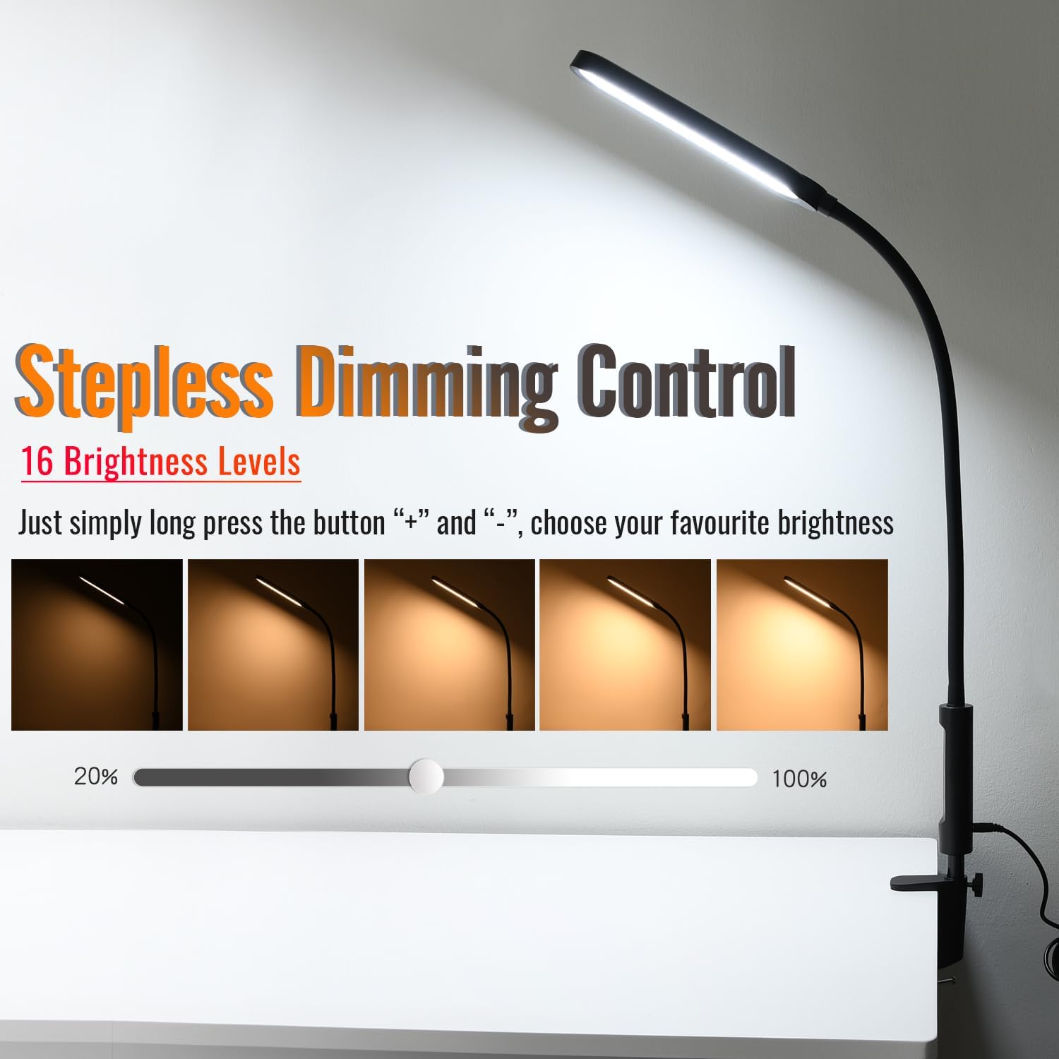 18W 3000LM LED Clamp Desk Lamp | CRI 95 Eye-Caring Light with Remote & Touch Control, 360 Flexible Gooseneck, 3 Color