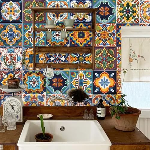 Kitchen Wall Decals Stick on Tile Adhesive Stickers / Style-c / Set of 48