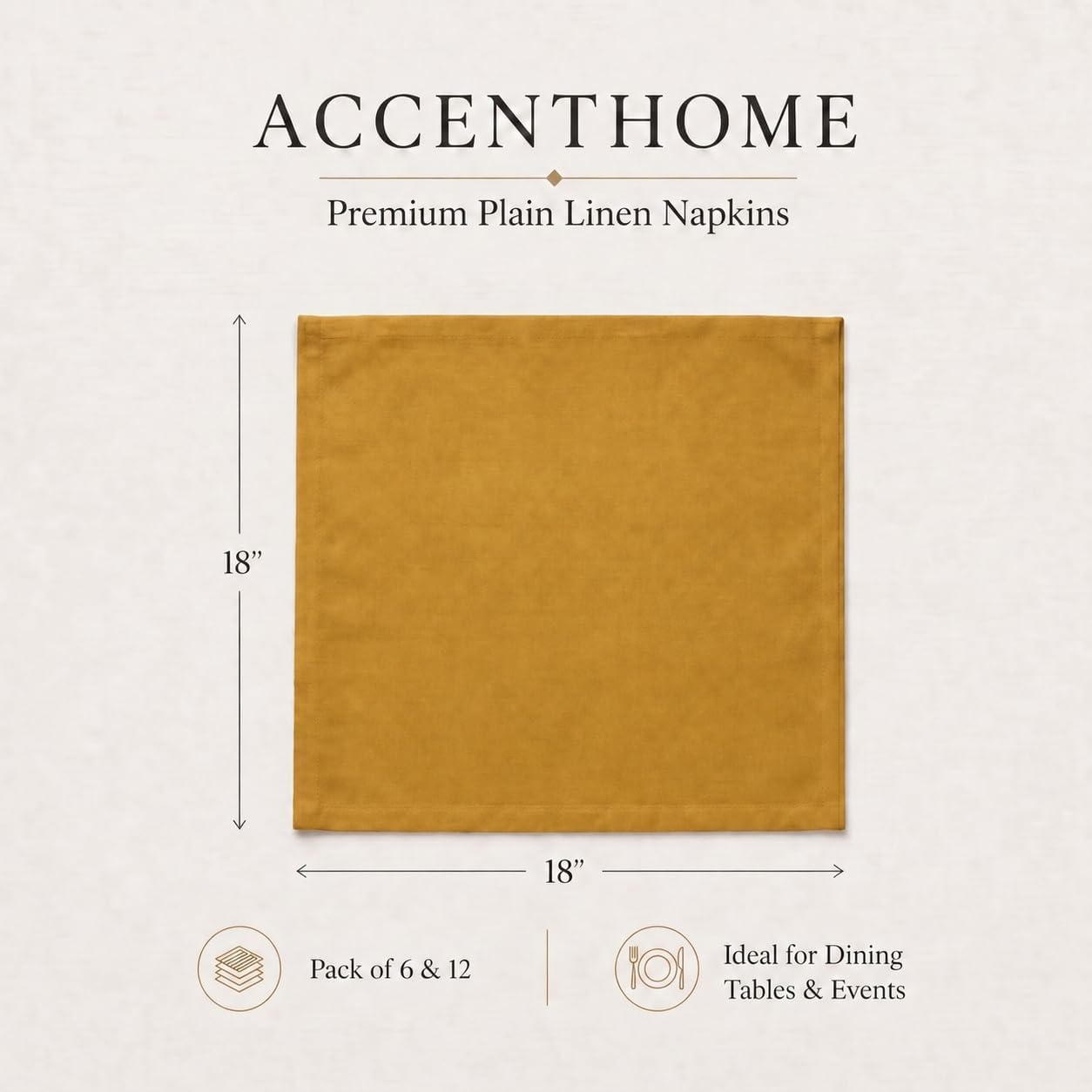 ACCENTHOME Mustard Cotton Linen Napkin Set of 12 18x18 inch Dinner Napkins | Cotton Linen Blend Napkins, Machine Wash