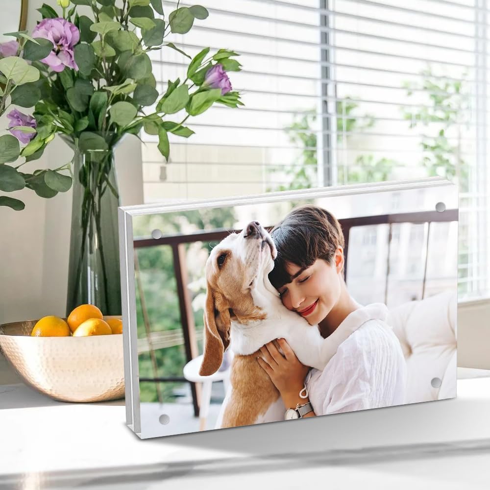 8 Pack 4 x 6 Acrylic Picture Frames, 20mm Magnetic Floating Photo Frames | Clear Frameless Magnetic Double Sided Photo