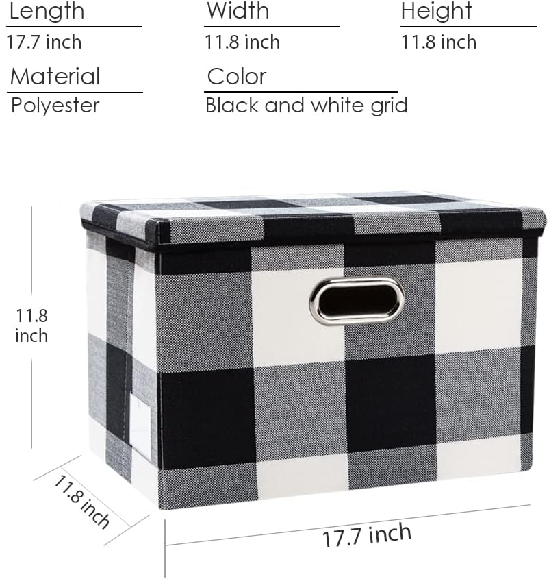Large Collapsible Storage Bins / Black and White Grid / L / Set of 3