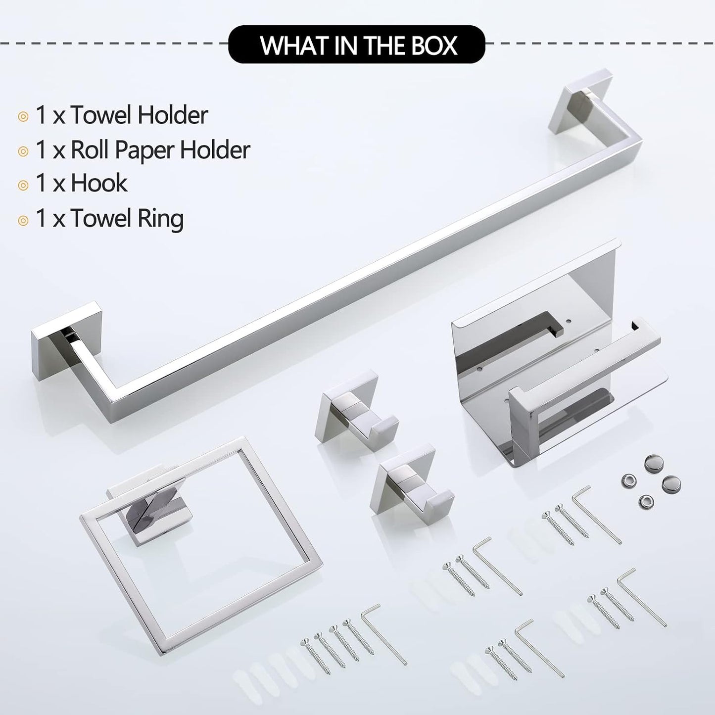 Bathroom Towel Bar Set Toilet Paper Holder with Shelf, Polished Chrome Bathroom Accessories Set, 23.6 Inch Towel Bar