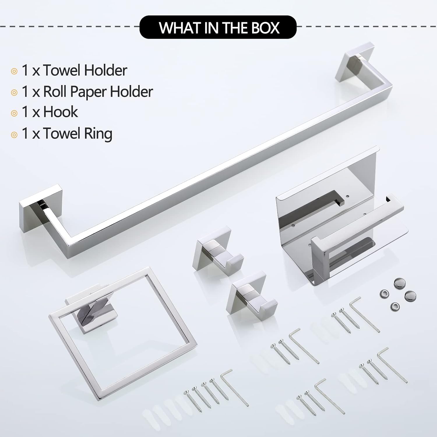 Bathroom Towel Bar Set Toilet Paper Holder with Shelf, Polished Chrome Bathroom Accessories Set, 23.6 Inch Towel Bar