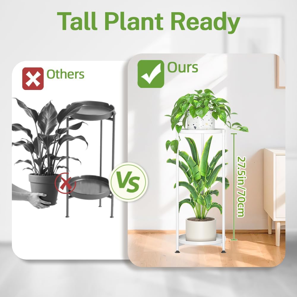 iDavosic.ly 2 Tier Metal Corner Plant Stand Indoor Outdoor, 29'' Tall White | Vertical Flower Display Holder for 11''