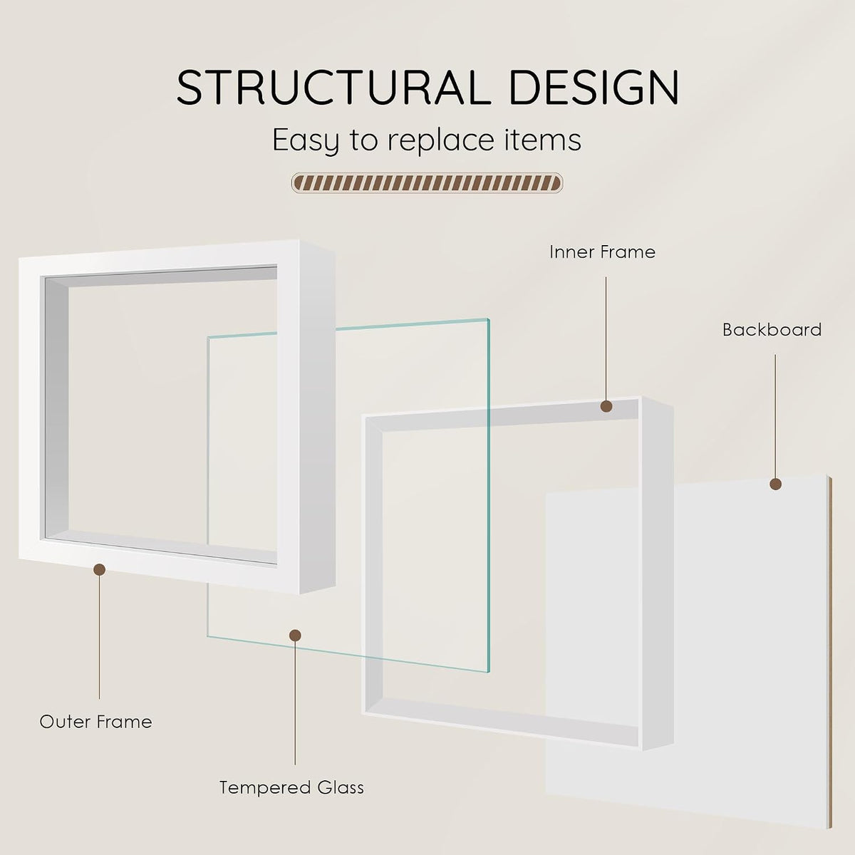 12x12 White Wooden Shadow Box Frame, Tempered Glass, 2 Pack | Black Backboard, Tabletop & Vertical/Horizontal Wall