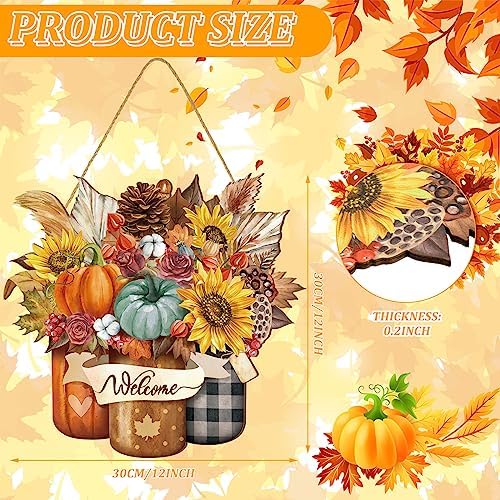 Boao Fall Door Decor Wooden Pumpkin Hanger Welcome Sign for Front Door