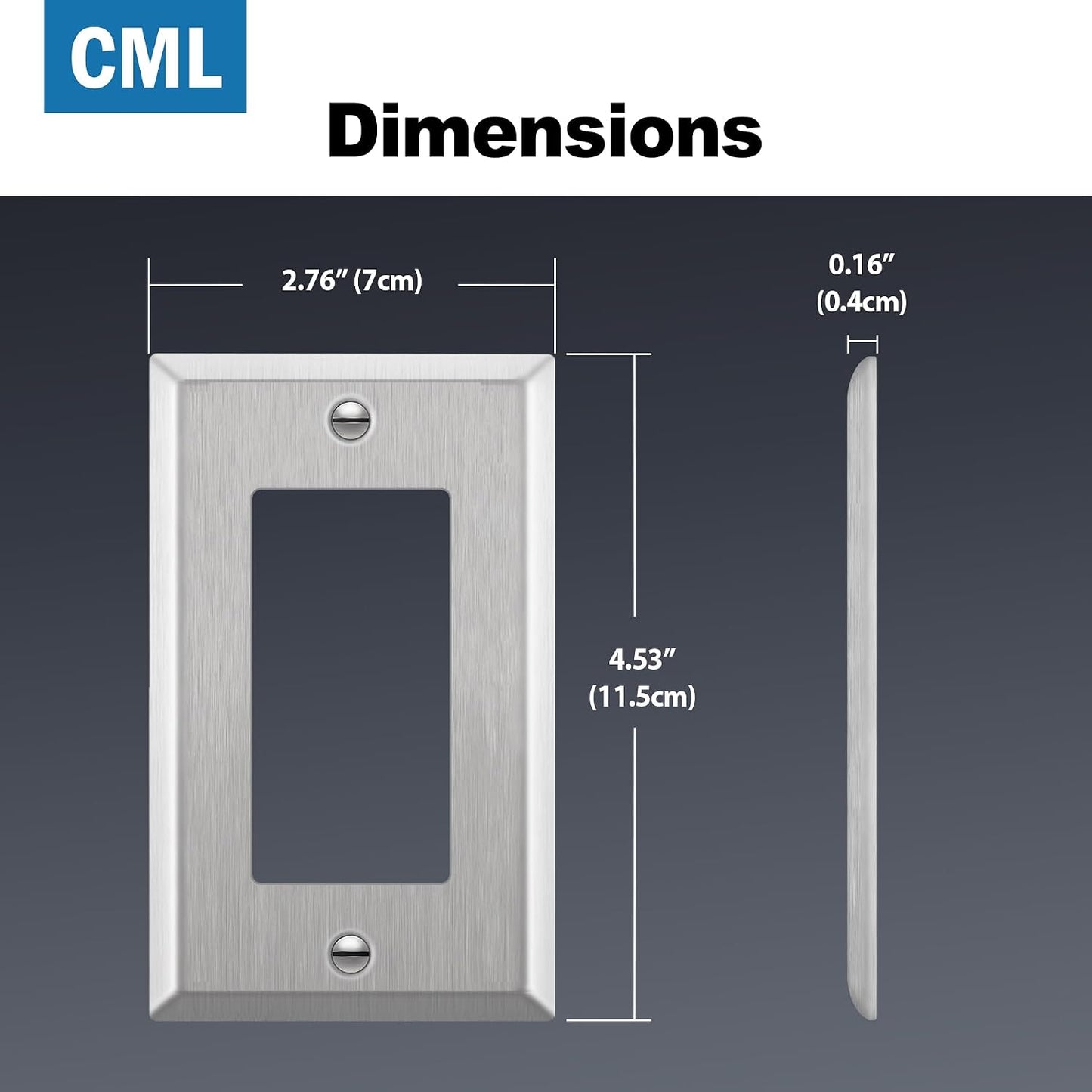 CML 20 Pack 1-Gang Decorator Metal Wall Plate, Standard Size, Silver | Stainless Steel Outlet Receptacle Covers &