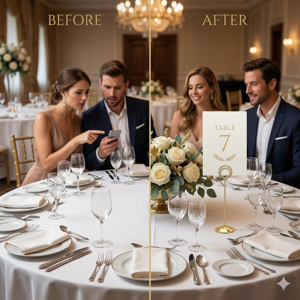 HOHIYA 12 Pack 12" Gold Table Number Holders for Weddings & Events | Elegant gold stands display table numbers, menus