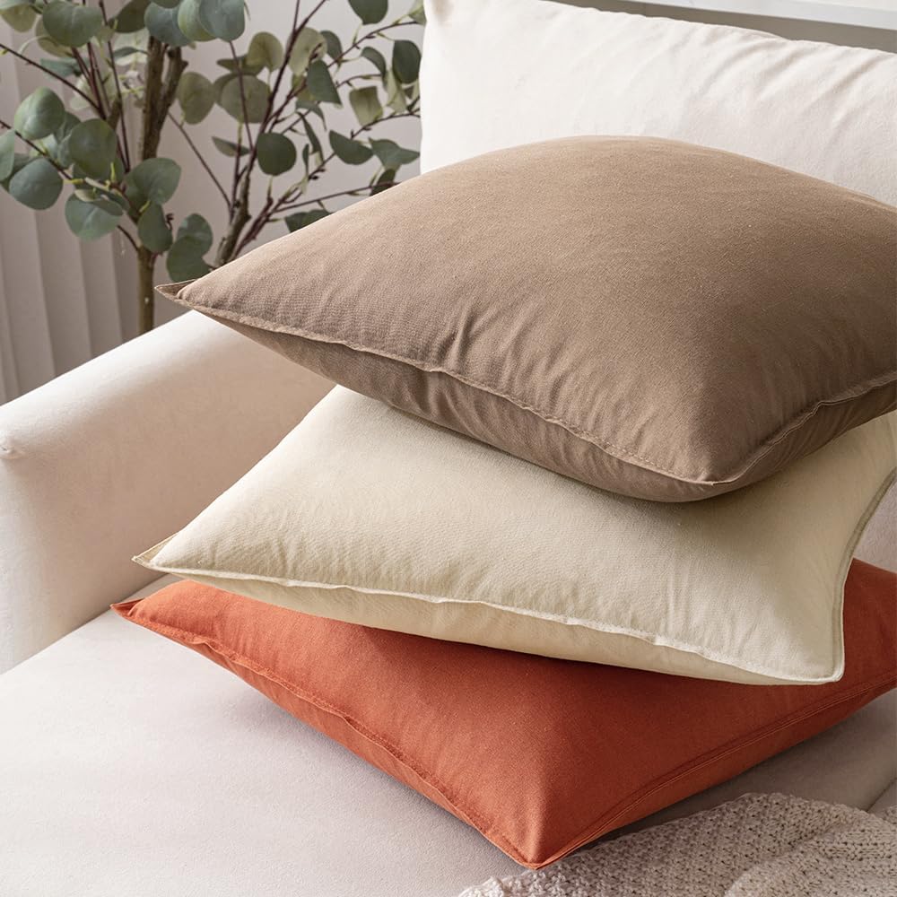 Decorative Linen Pillow Covers Boho Farmhouse Modern Soft Accent / 18 x 18 / Coco Brown / Set of 2