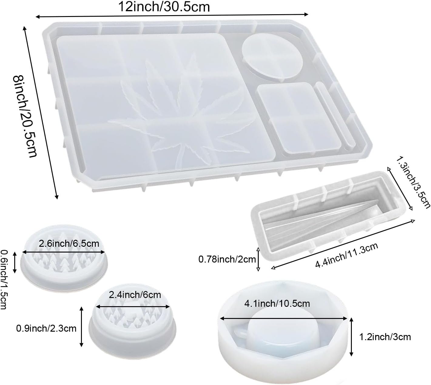 Large Rolling Tray Mold and Grinder Mold for Grind and Storage DIY / Resin Molds Set / Set of 5