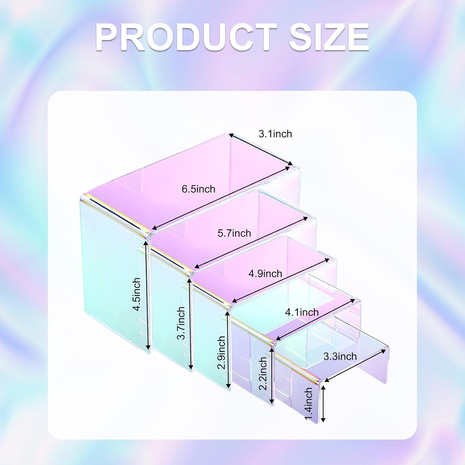 Iridescent Display Risers Rainbow Display Stand Rainbow Acrylic Display Stands Acrylic / Set of 10
