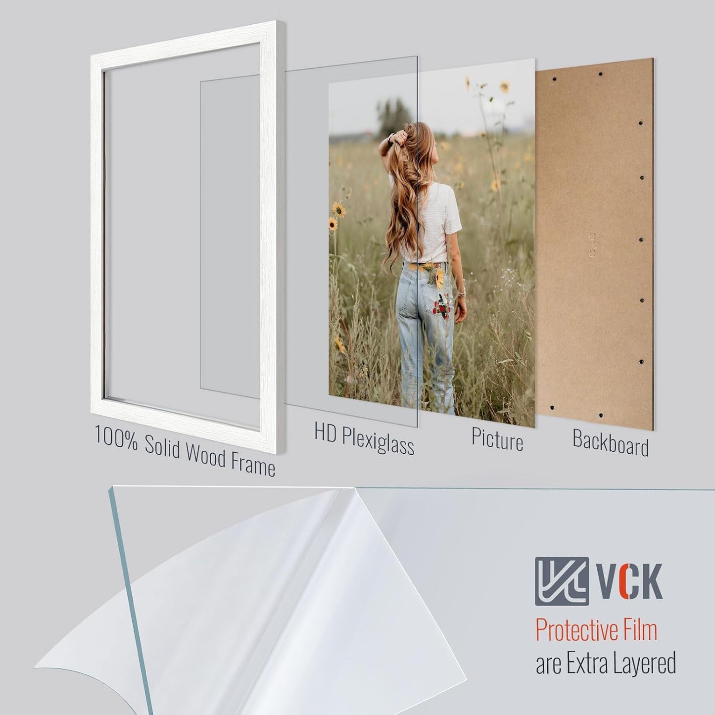 VCK 14x24 Frames 3 Pack, White Poster Frame MDF Wood with Polished Plexiglass, Wall Mounting Horizontal & Vertical