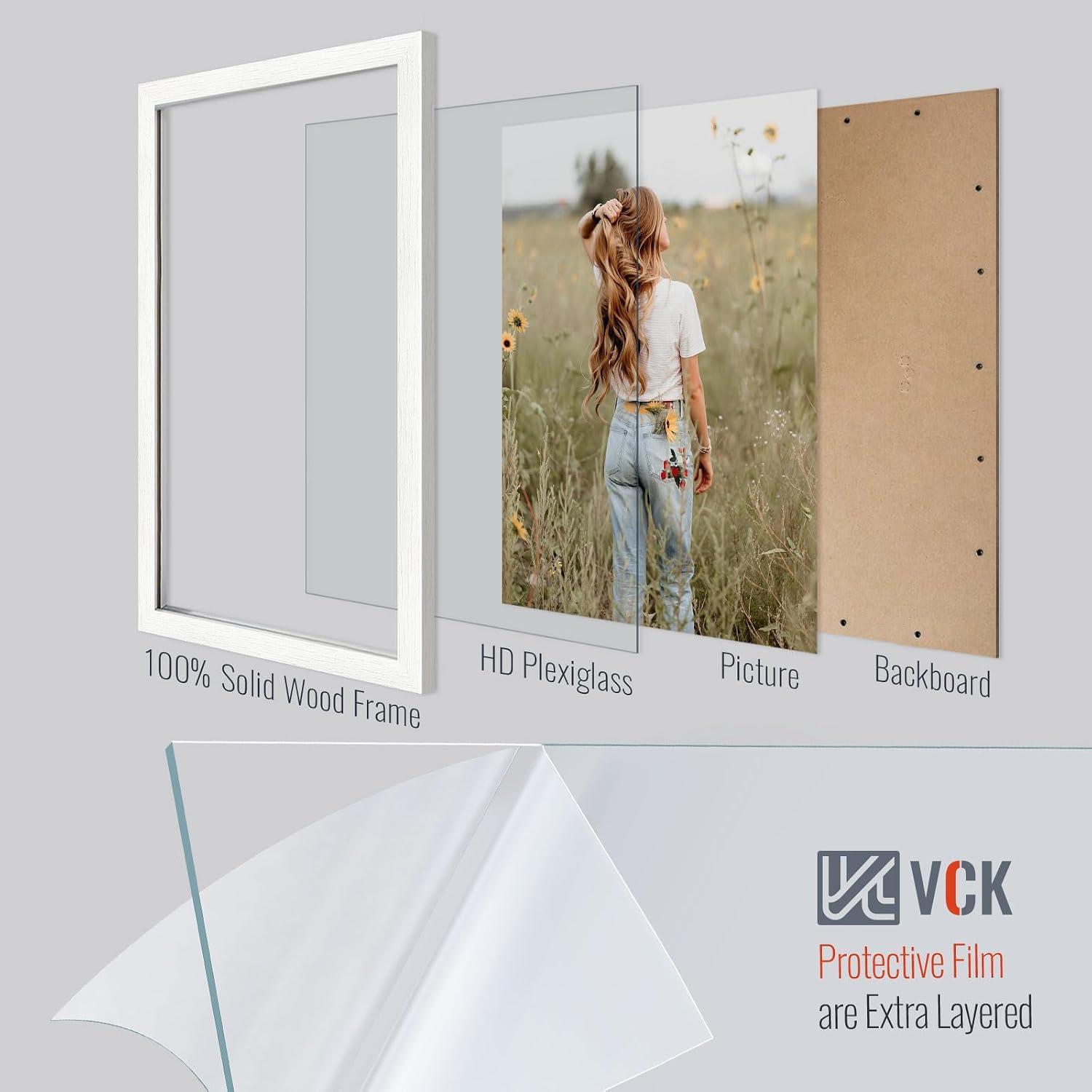 VCK 14x24 Frames 3 Pack, White Poster Frame MDF Wood with Polished Plexiglass, Wall Mounting Horizontal & Vertical