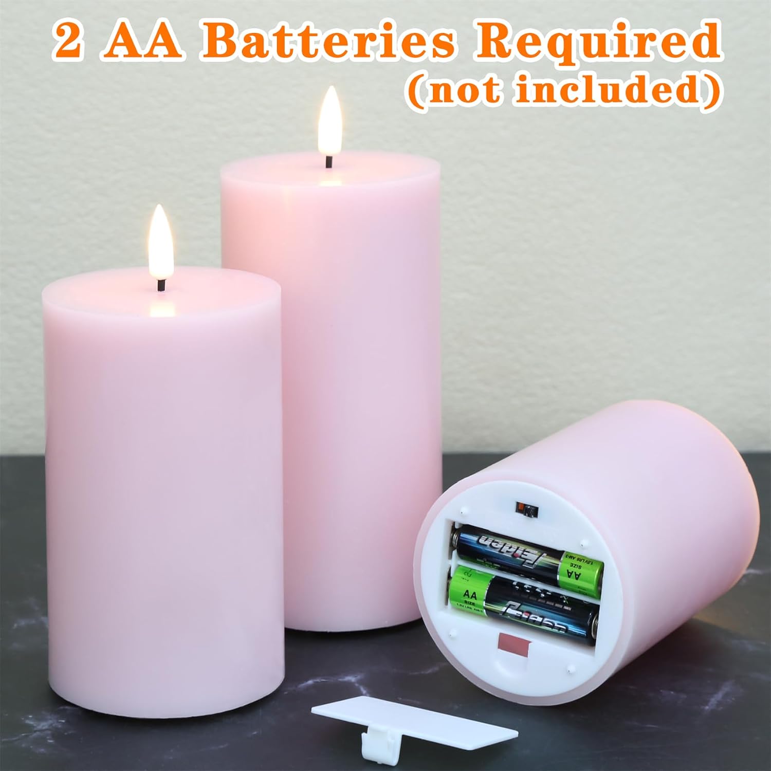 Pink Flameless Pillar Candles with Remote Set of 3 | Flickering LED Candles, 2 AA Battery Power, Flat Top Real Wax