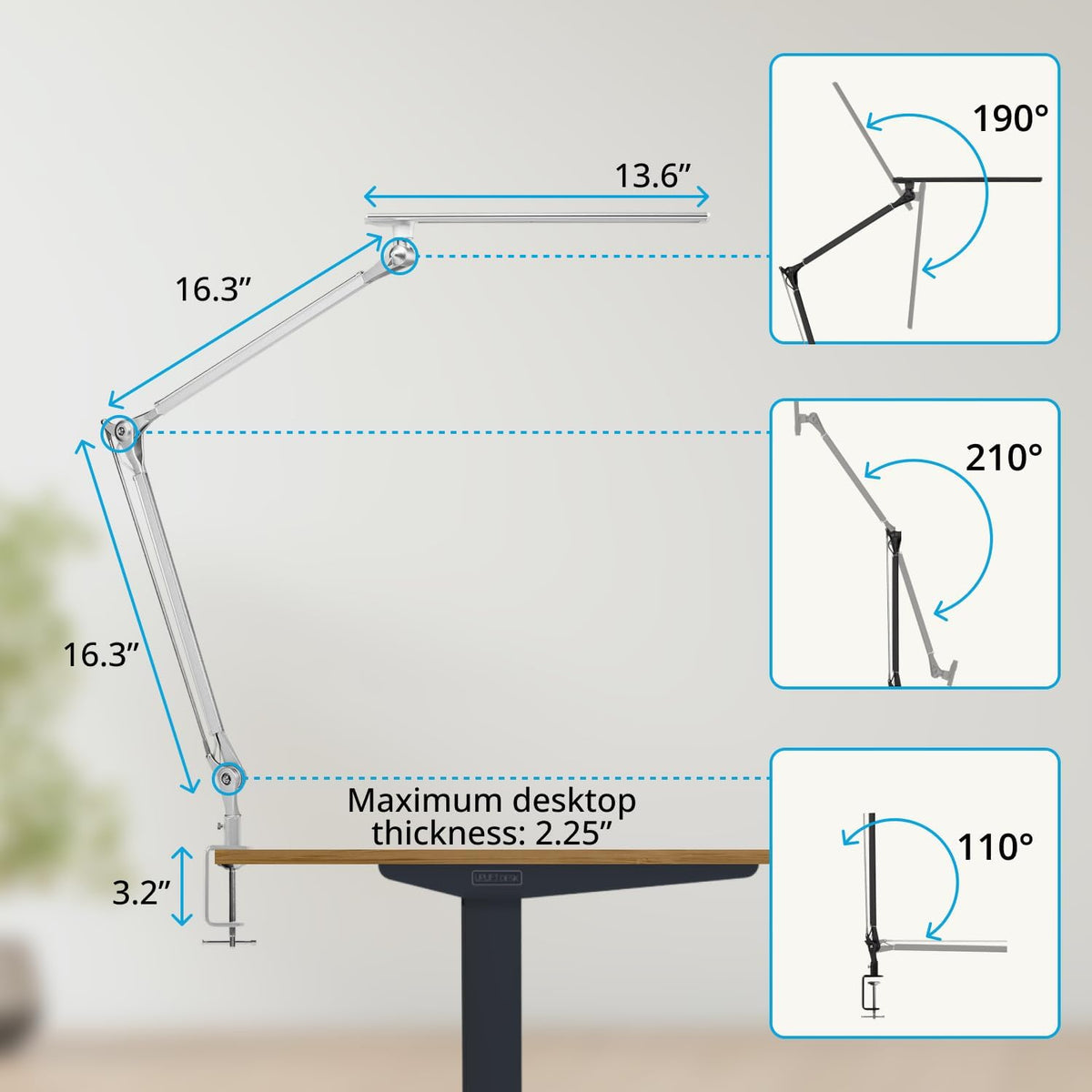 UPLIFTDESK E7 LED Desk Lamp with Clamp - 3 Color Mode Architect Desk Lamp | Dimmable Desk Lights for Home Office