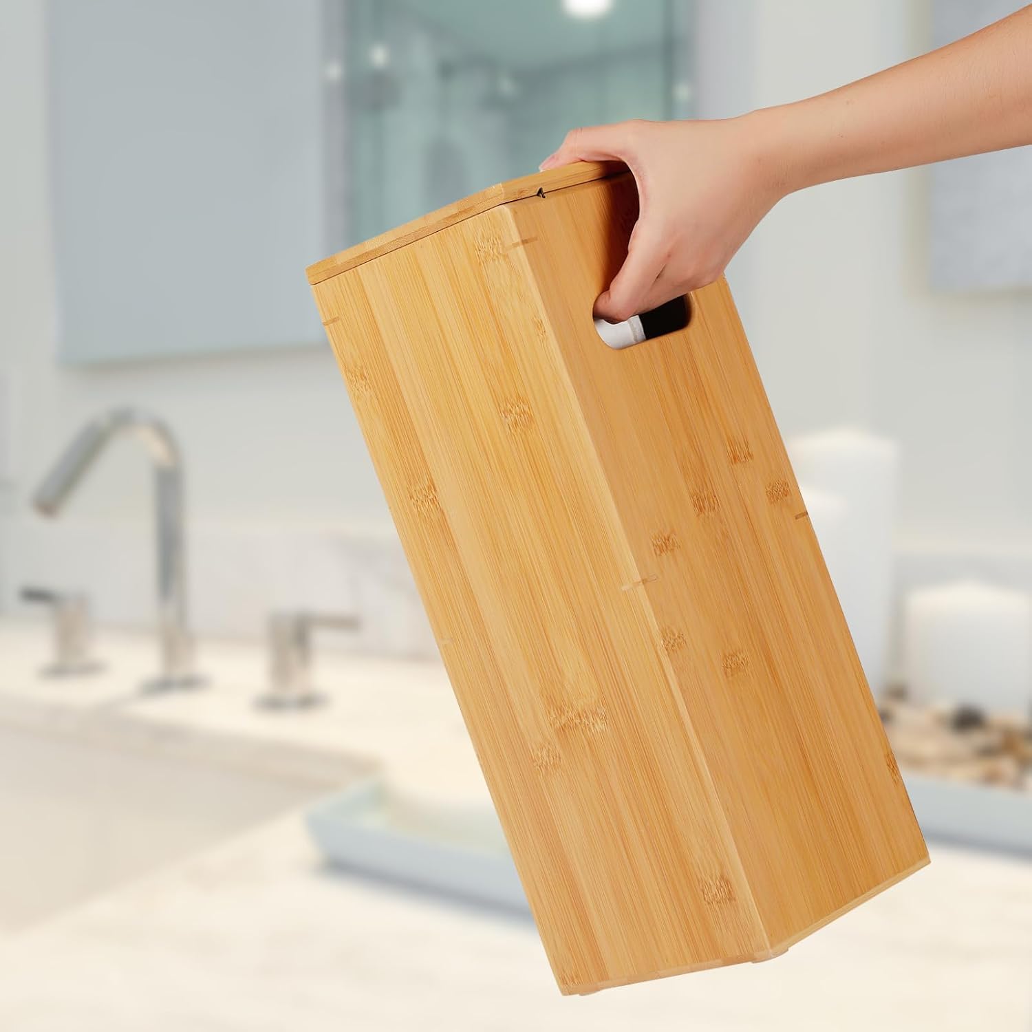 GOBAM Bamboo Toilet Paper Storage - Fits 3 Mega Toilet Paper, Bathroom Organizer, Toilet Paper Holder Stand, Bamboo