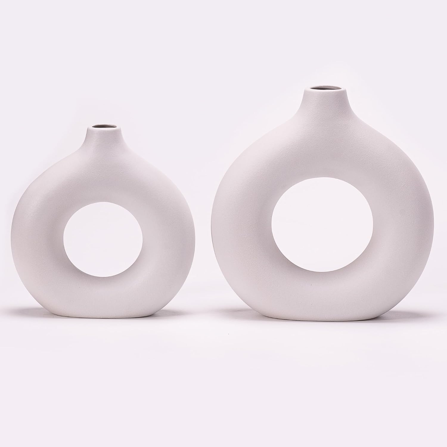 White Ceramic Vase Donut Home Decor Modern Farmhouse Round Matte Boho Style / Vt11 White / Set of 2