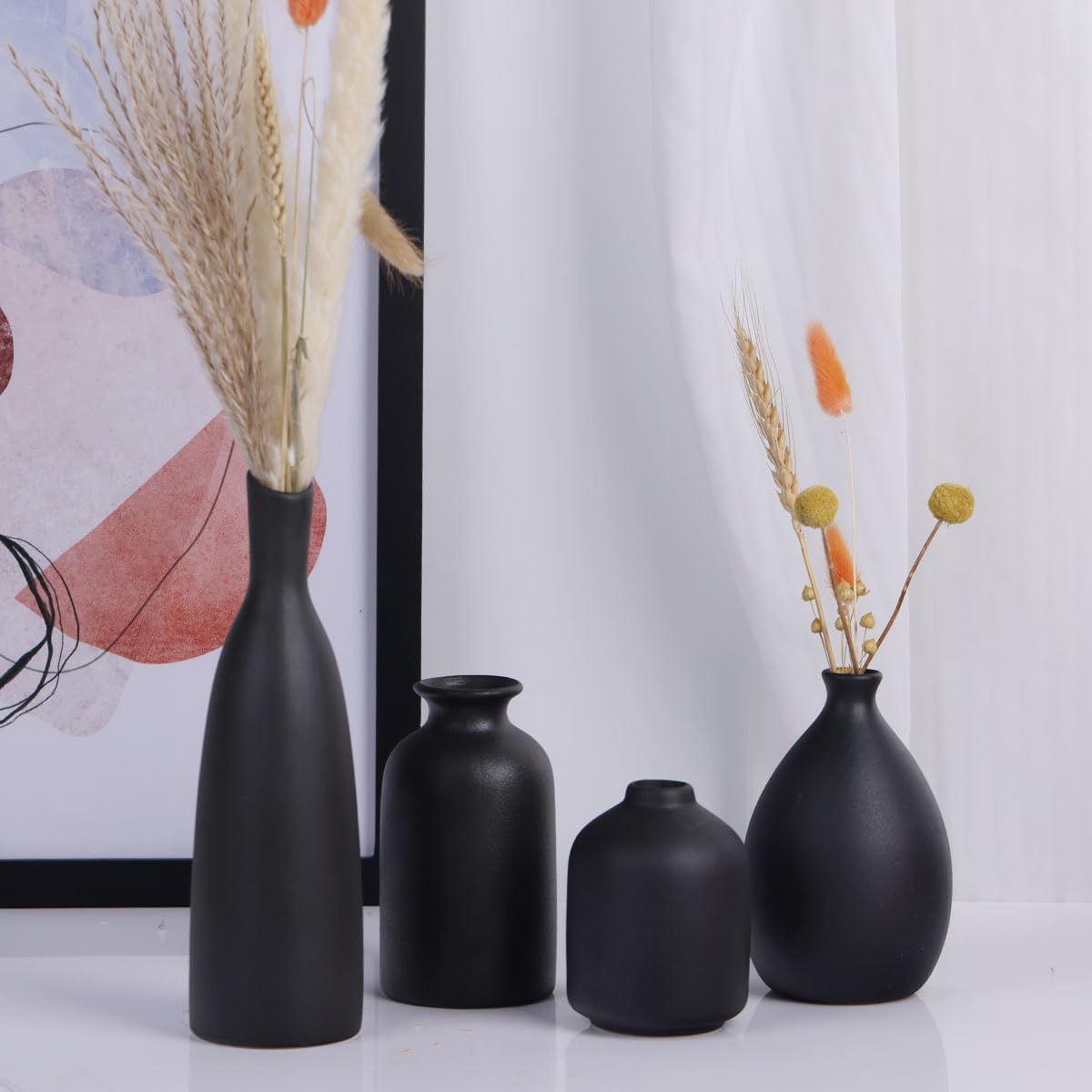 Black Ceramic Bud Vases / Matte Black Set / Set of 4