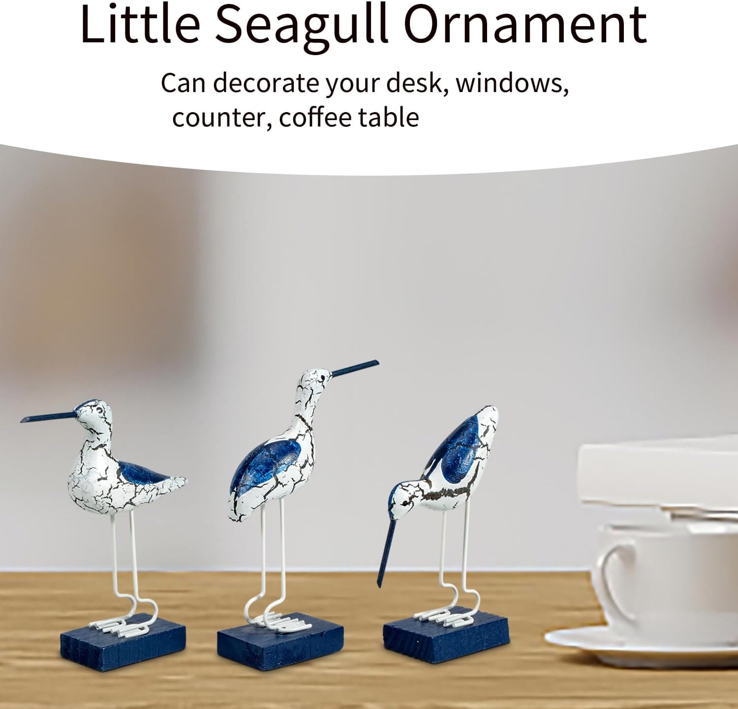 Bird Figurines Nautical Decor / Dark Blue-white-3p / Set of 3