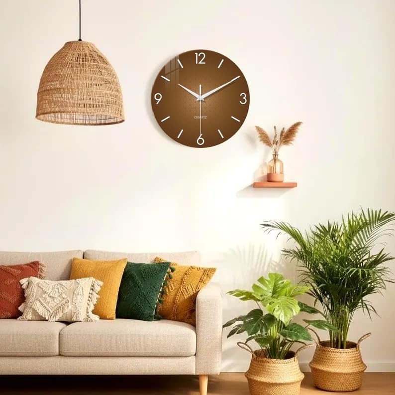 XFM Large Modern Wall Clock for Living Room 20 Inch Brown | Silent Non-Ticking Battery Operated Modern Simple
