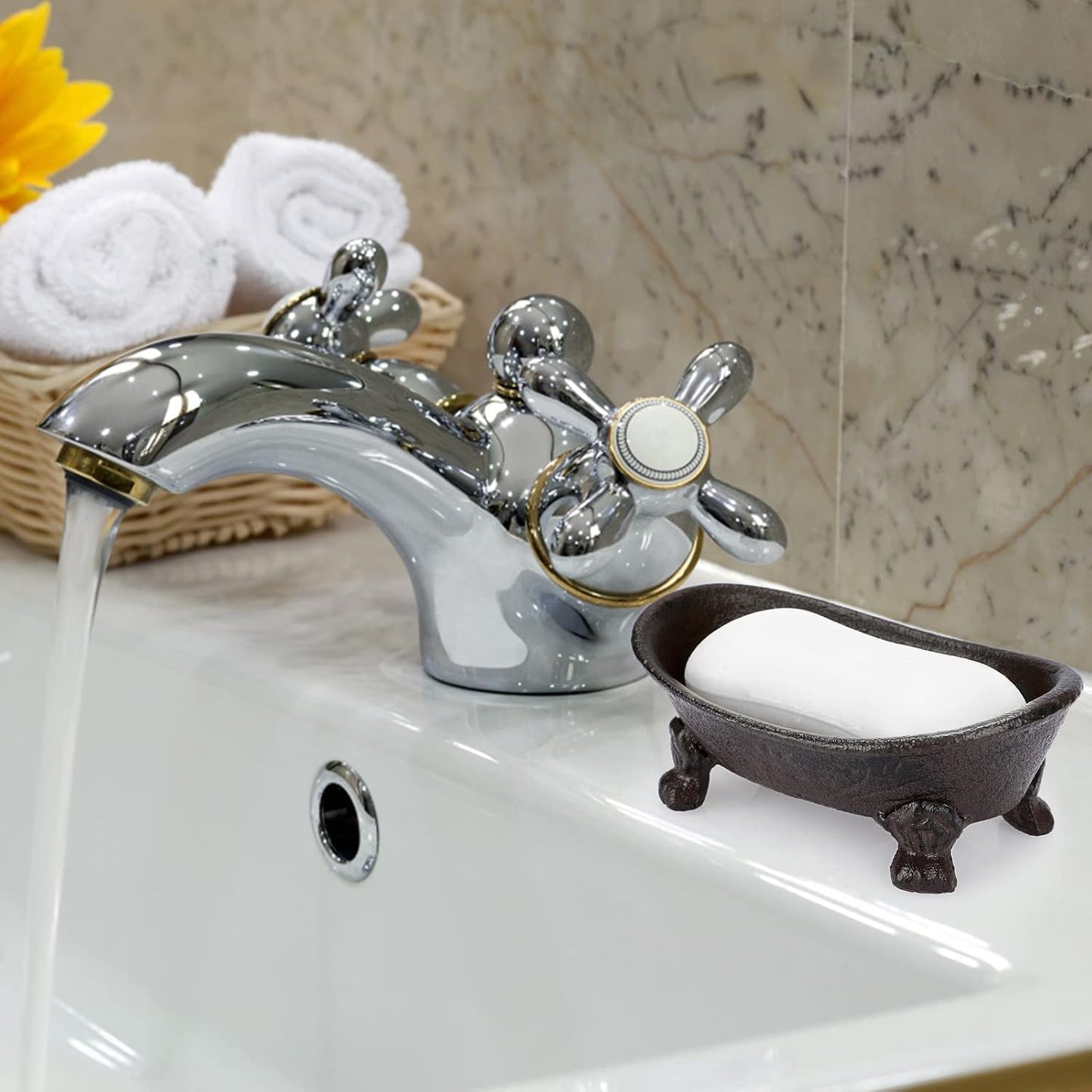 Heavy Duty Vintage Metal Drainable Sponge Soap Tray Bar / Brown