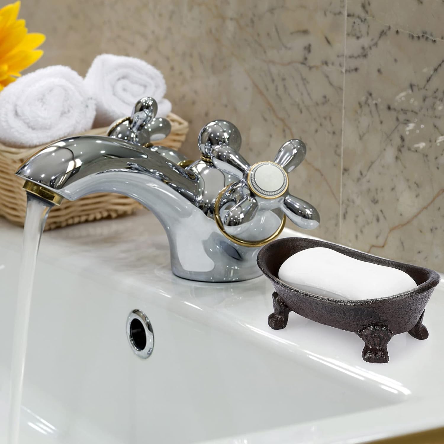 Heavy Duty Vintage Metal Drainable Sponge Soap Tray Bar / Brown