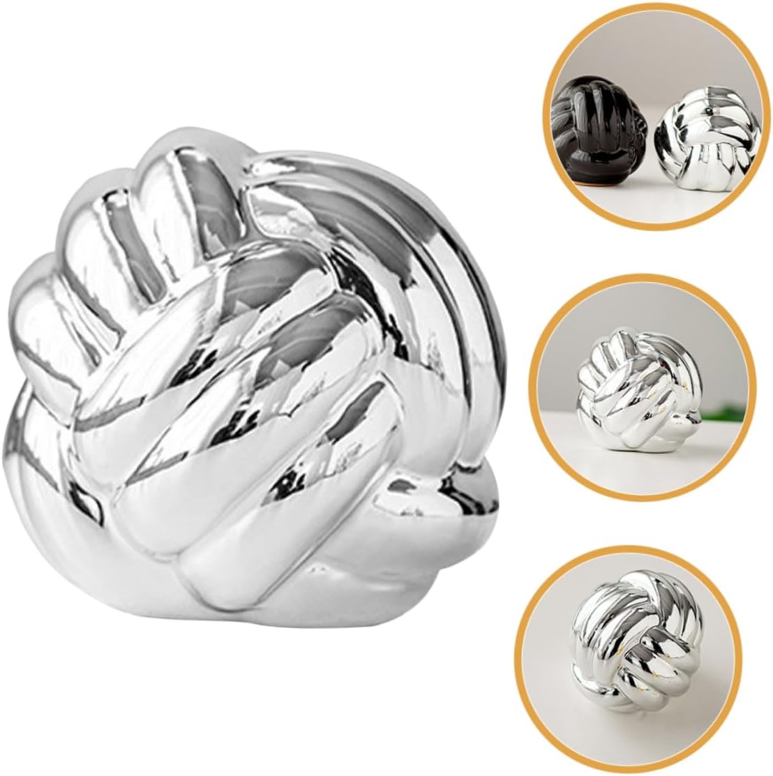 Nordic Style Ceramic Knot Statue Elegant Twisted Line Ornament / Silver / 8.50 x 8.00 x 8.00 / CM