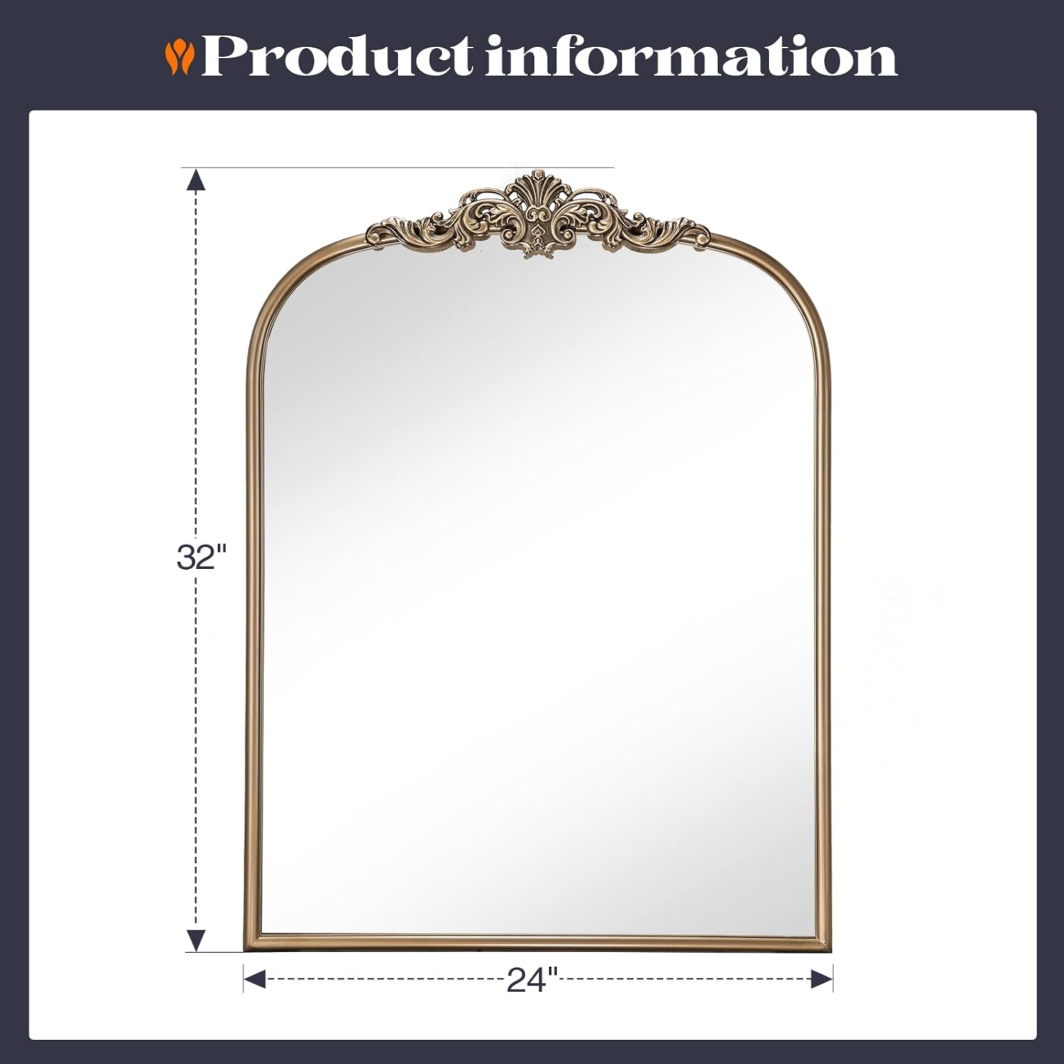 Vintage Vanity Mirror for Fireplace Mantel / Antique Gold / 32"L x 24"W / 24 x 32