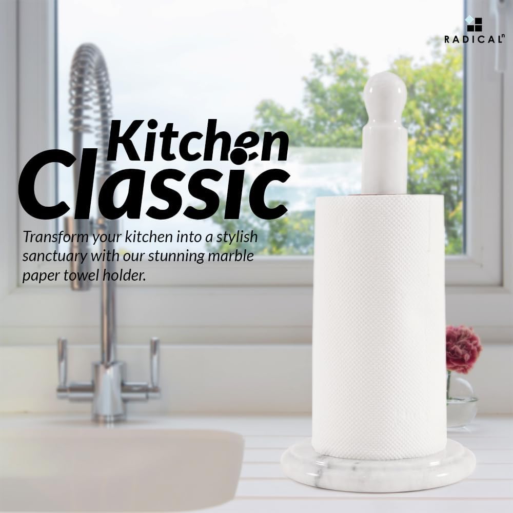 Radicaln White Marble Paper Towel Holder Countertop – 12.5 Inch Towel Stand for Bathroom & Kitchen, Premium Handmade