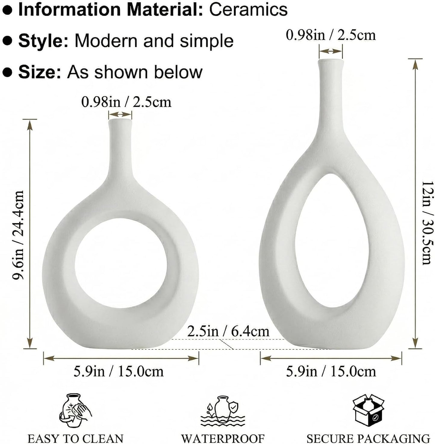 Boho Circle Vase / White / Set of 2