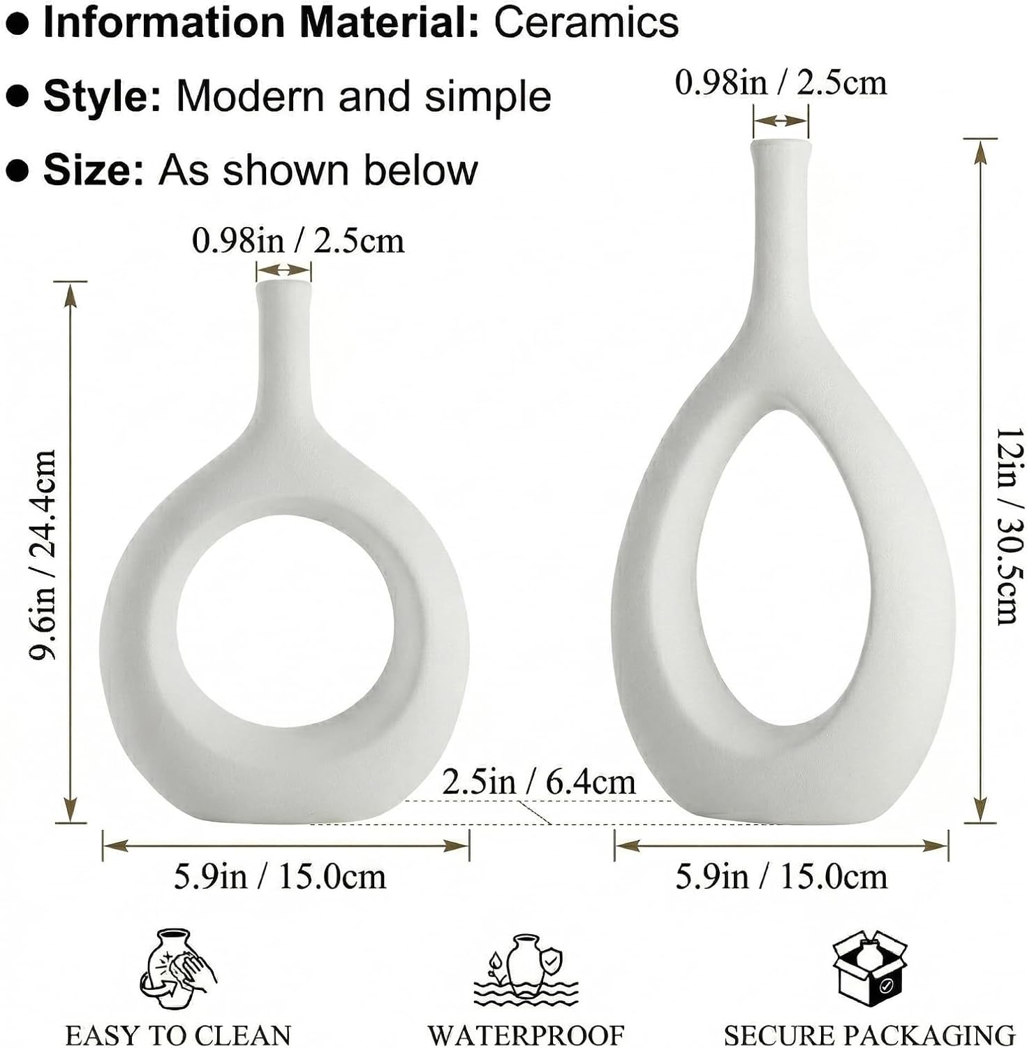 Boho Circle Vase / White / Set of 2
