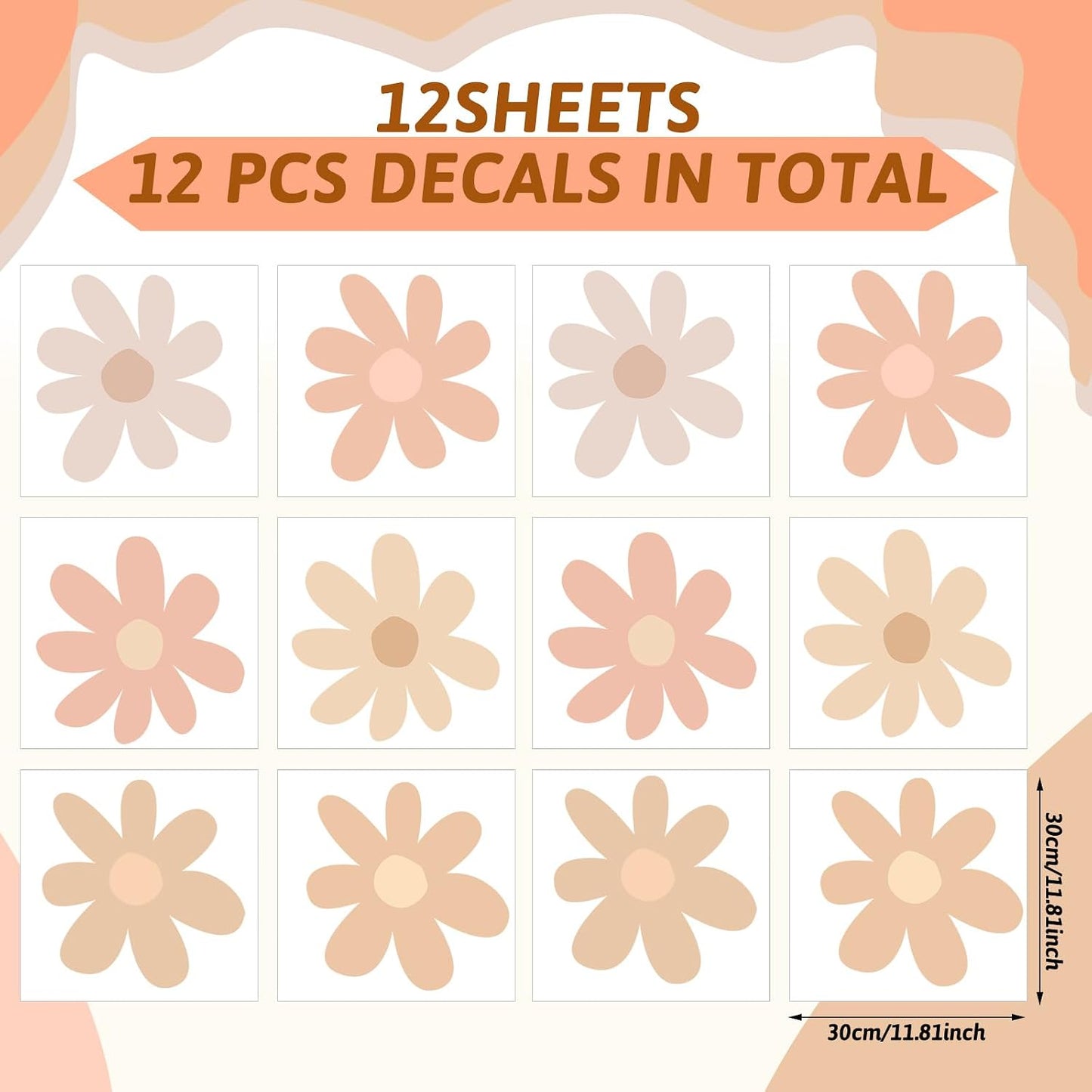 12 Sheet Daisy Wall Sticker Decal Removable Daisy Bedroom Room / Bobo Style / Light Color / Pink