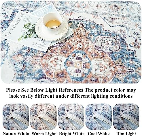 Washable 4x8 Hallway Area Rug: Vintage 8ft Water Resistant Soft Runner Rug for Entry Kitchen Non Slip Wide Low Pile
