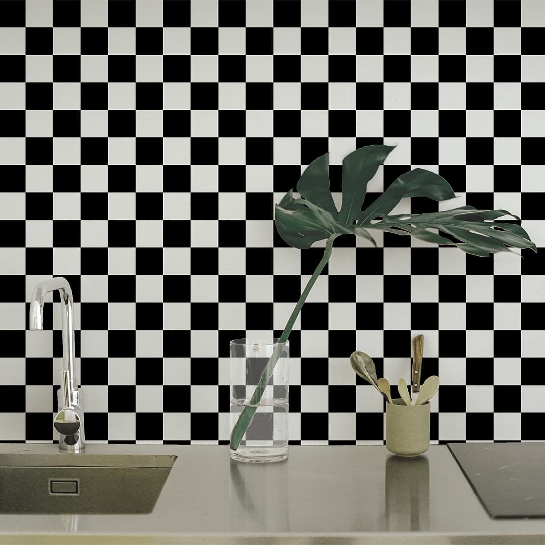 Black & White Checkmate Removable Peel and Stick Wallpaper / Black/white / 20.5 x 16.5