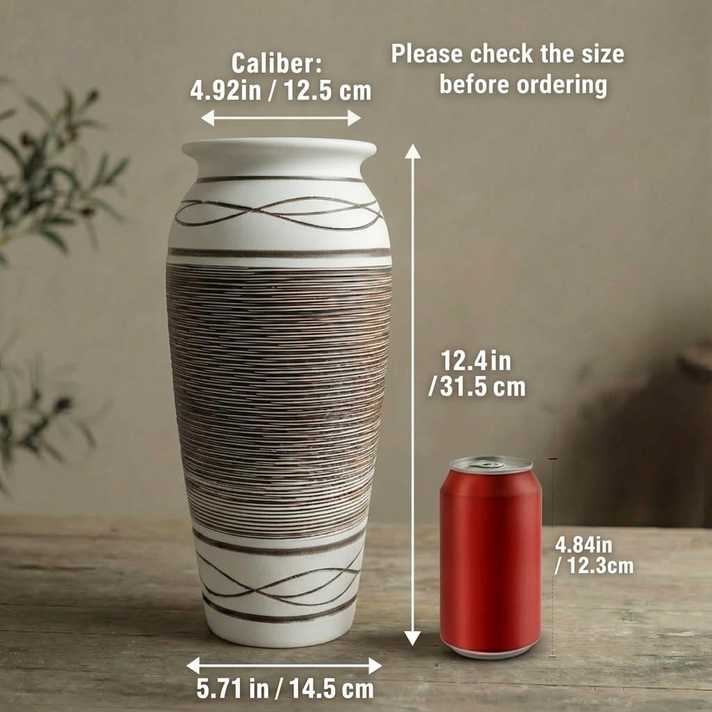 Handcrafted 12.5" Large Rustic Decorative Vase / Rustic Pattern A - 12.5