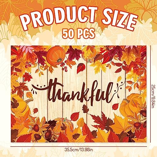 Whaline 50Pcs Fall Paper Place Mats Maple Leaves Pumpkin Thanksgiving Place Mats Autumn Seasonal Decorative Paper Table Mats for Kitchen Dining Table Party Decoration,14x9.8inch