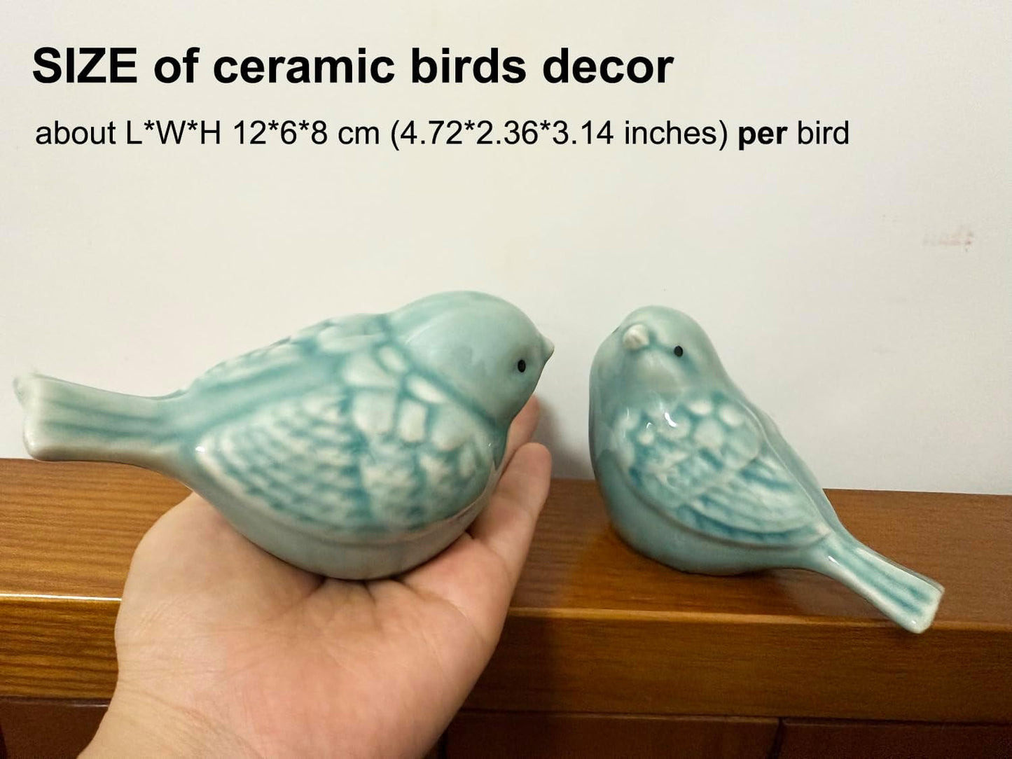Ceramic Bird Figurines / Light Green / Set of 2
