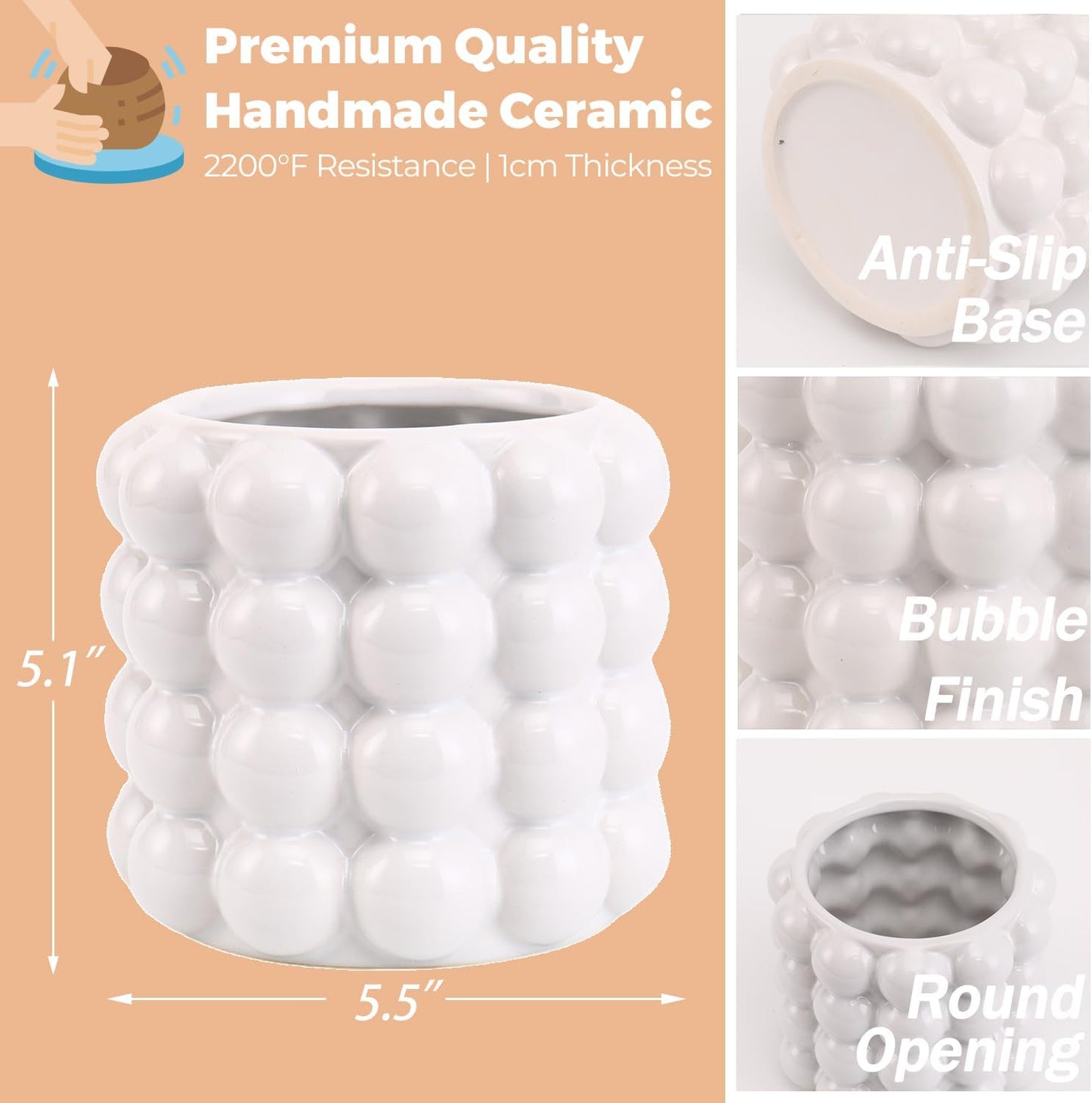Ceramic Vase / Ceramic Flower Vases / White / Medium