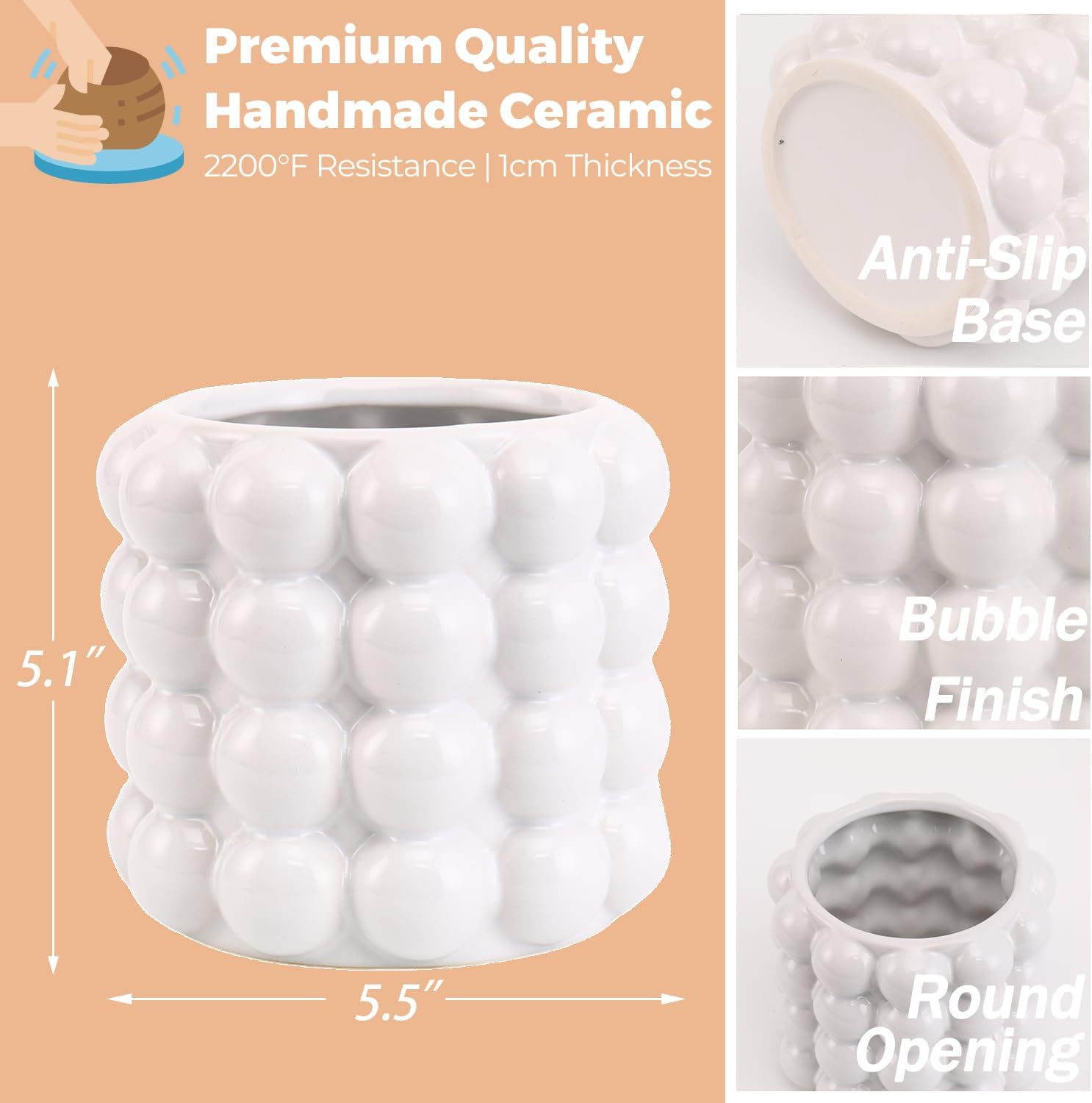 Ceramic Vase / Ceramic Flower Vases / White / Medium