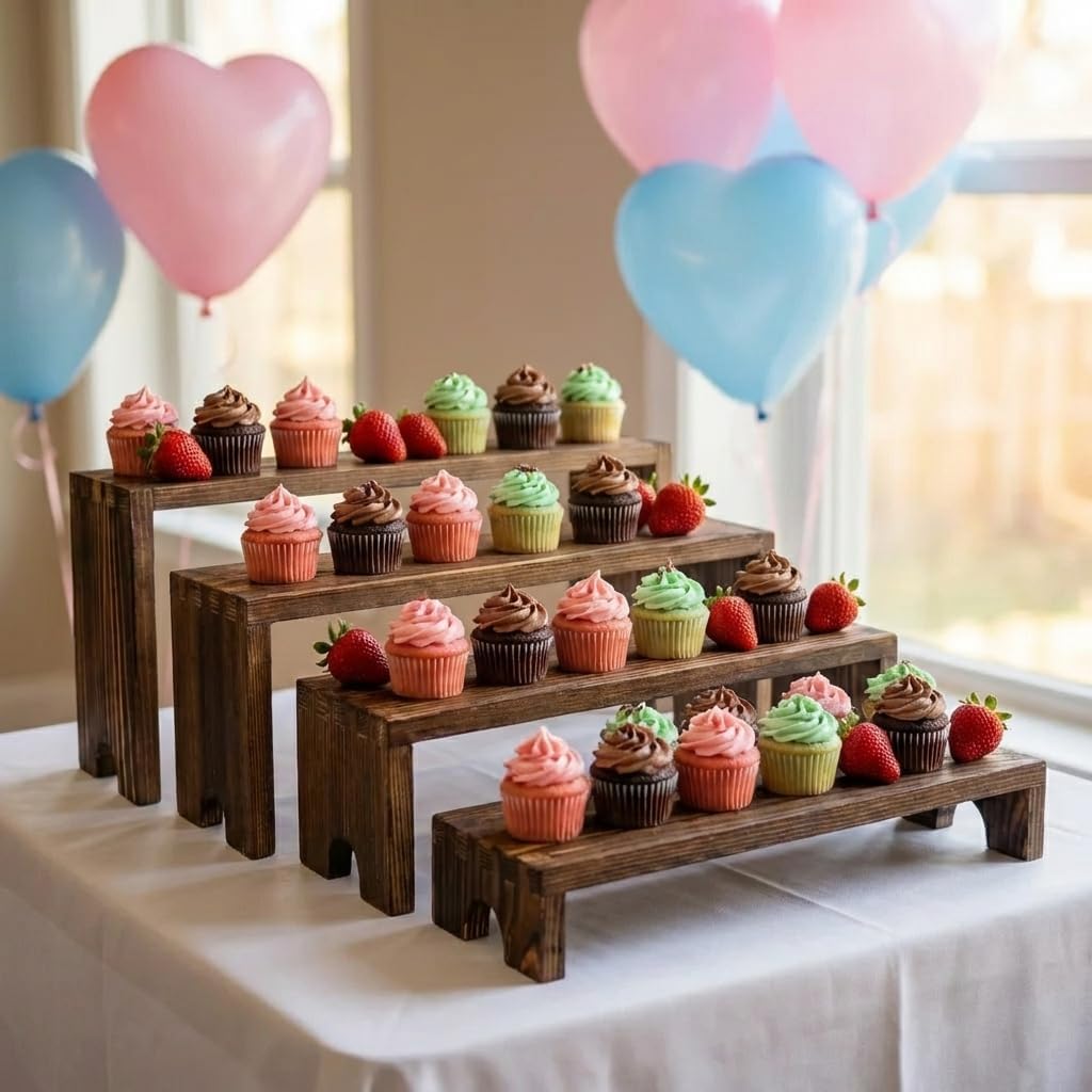 Wooden Tiered Risers Display Stand / Natural