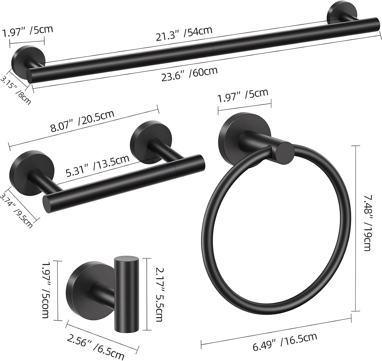 10 Pieces Matte Black Bathroom Hardware Accessories Towel Bar Set Black Towle Racks for Bathroom Wall Mounted Stainless