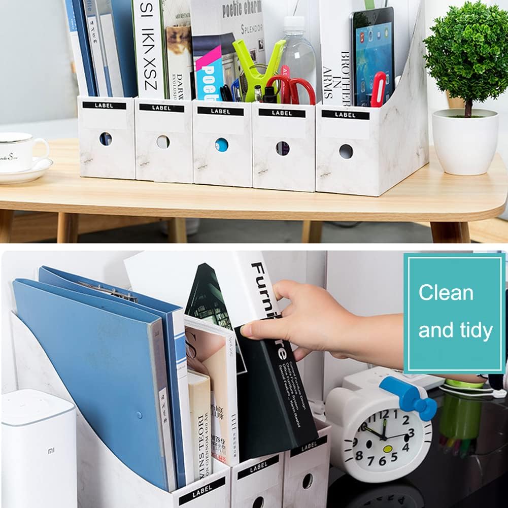 Foldable Desk File Holder Organizer Sturdy Cardboard Magazine Storage Box Document Rack with Blank Label Stickers for