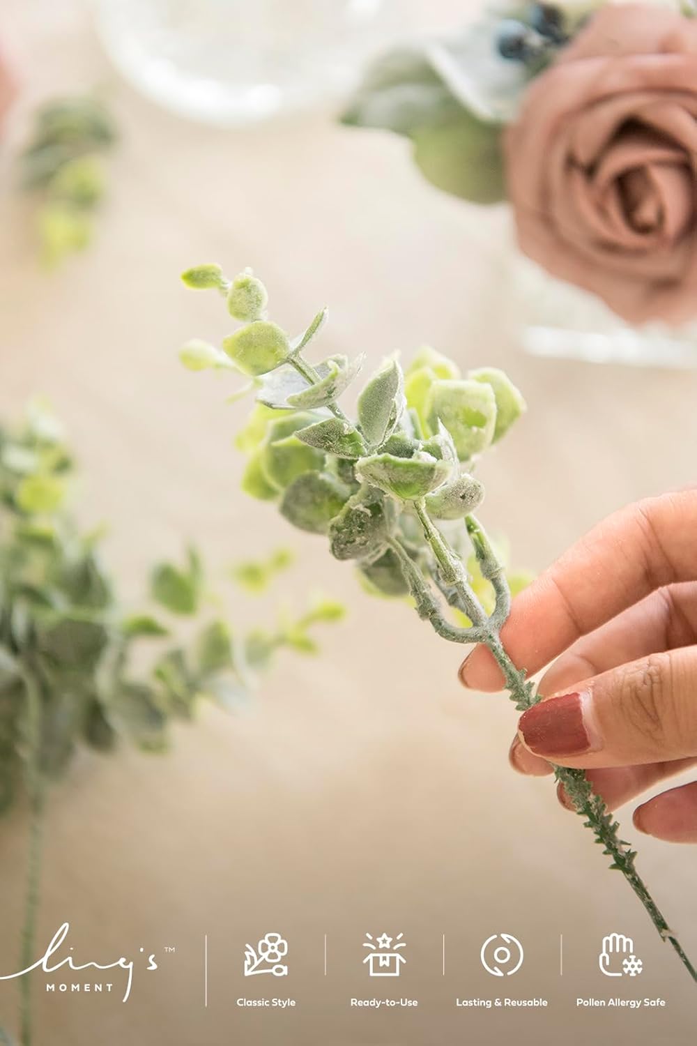 Artificial Plants Eucalyptus Leaves Branches / Grn- Dusty / Set of 18