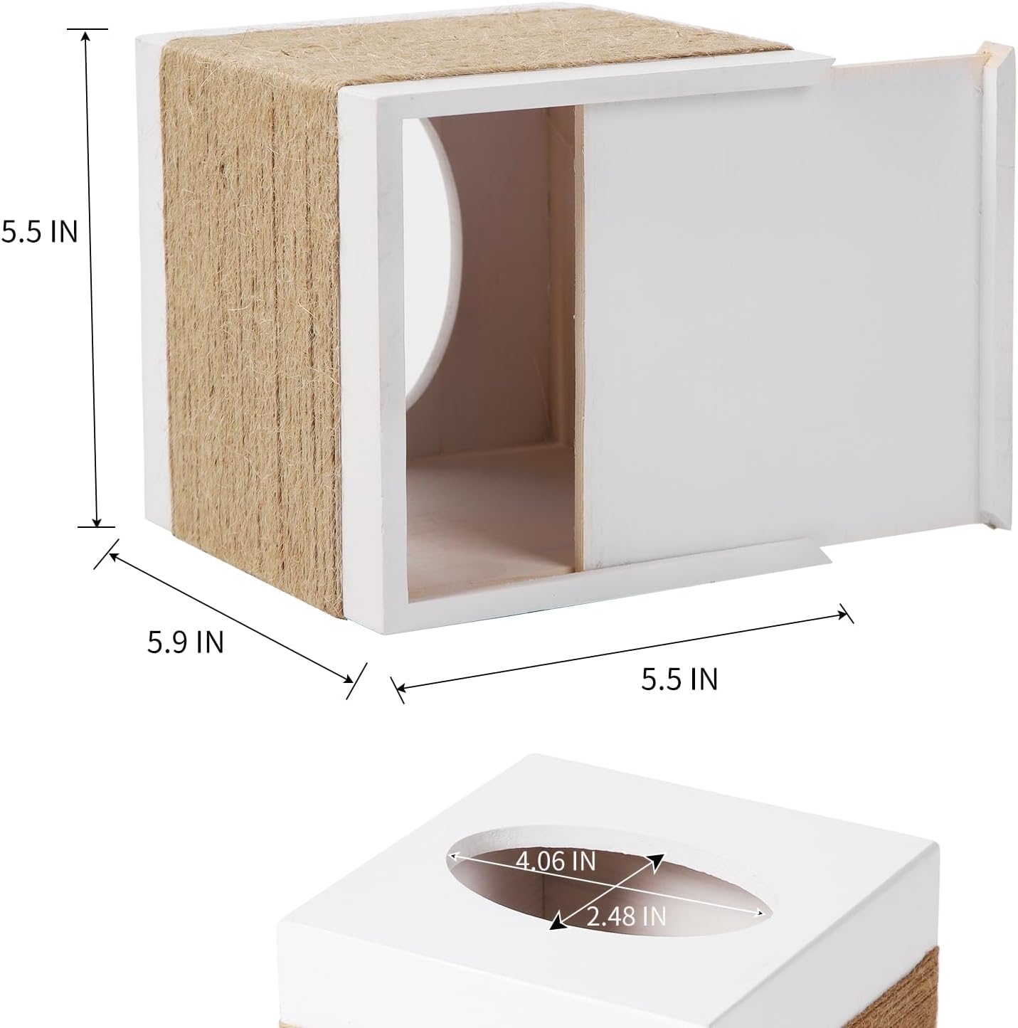 Wood Tissue Box Cover Square / Hemp-rope-square
