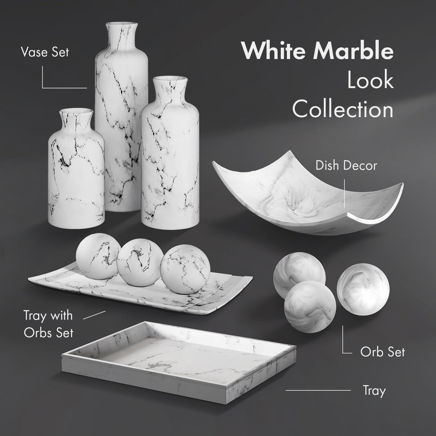 Decor Tray / Coffee Table Tray Decor / White Marble Look