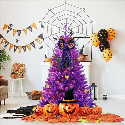 TONIFUL Halloween Burlap Bow - Purple Spider, 20 Inch x 12 Inch, Perfect for Wreaths, Front Doors, Trees, Parties, Weddings, Festivals, Indoor/Outdoor Use