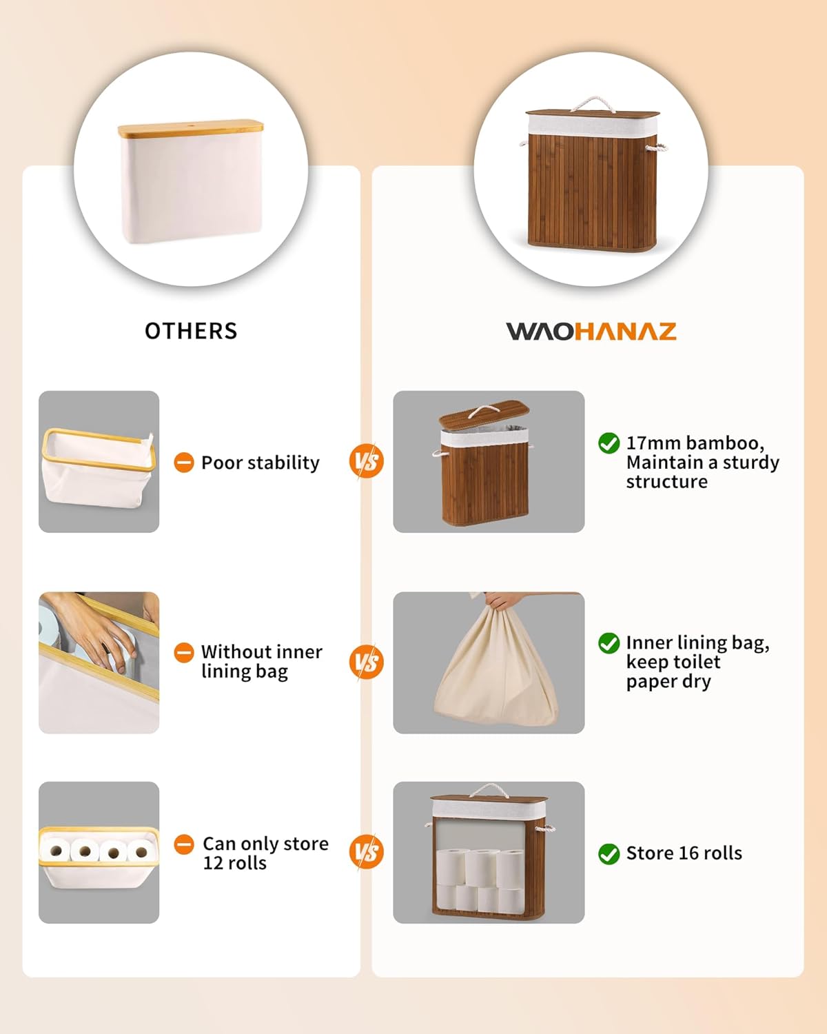 Bamboo Toilet Paper Storage with Lid & Handel, 8 Gallons (30L), Sturdy Toilet Paper Basket, Organizer for Bathroom