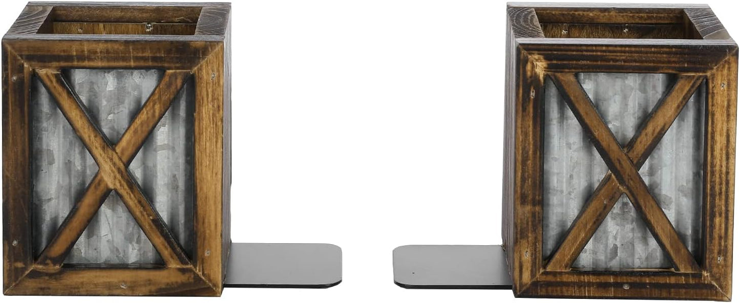 Rustic Decorative Bookends / Burnt Wood