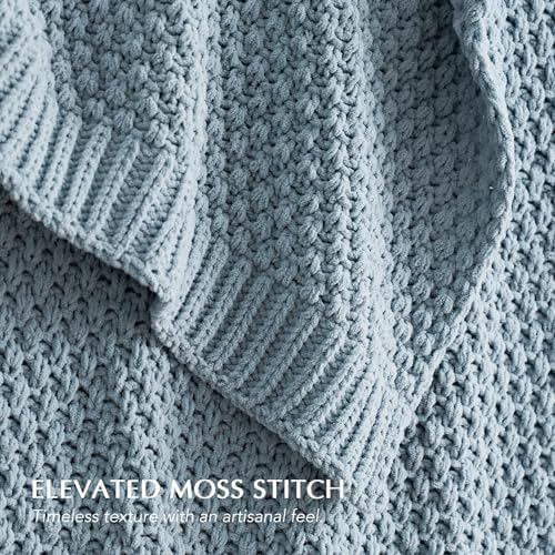 EVERGRACEHOME Chunky Chenille Knit Throw Blanket, 60 x 80, Chambray Blue
